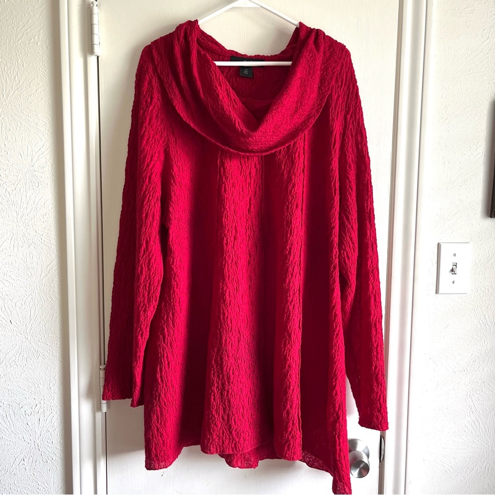 Ali Miles‎ Red Women 1X Crinkle Gauze Pullover Tunic Blouse Top Lagenlook Arts